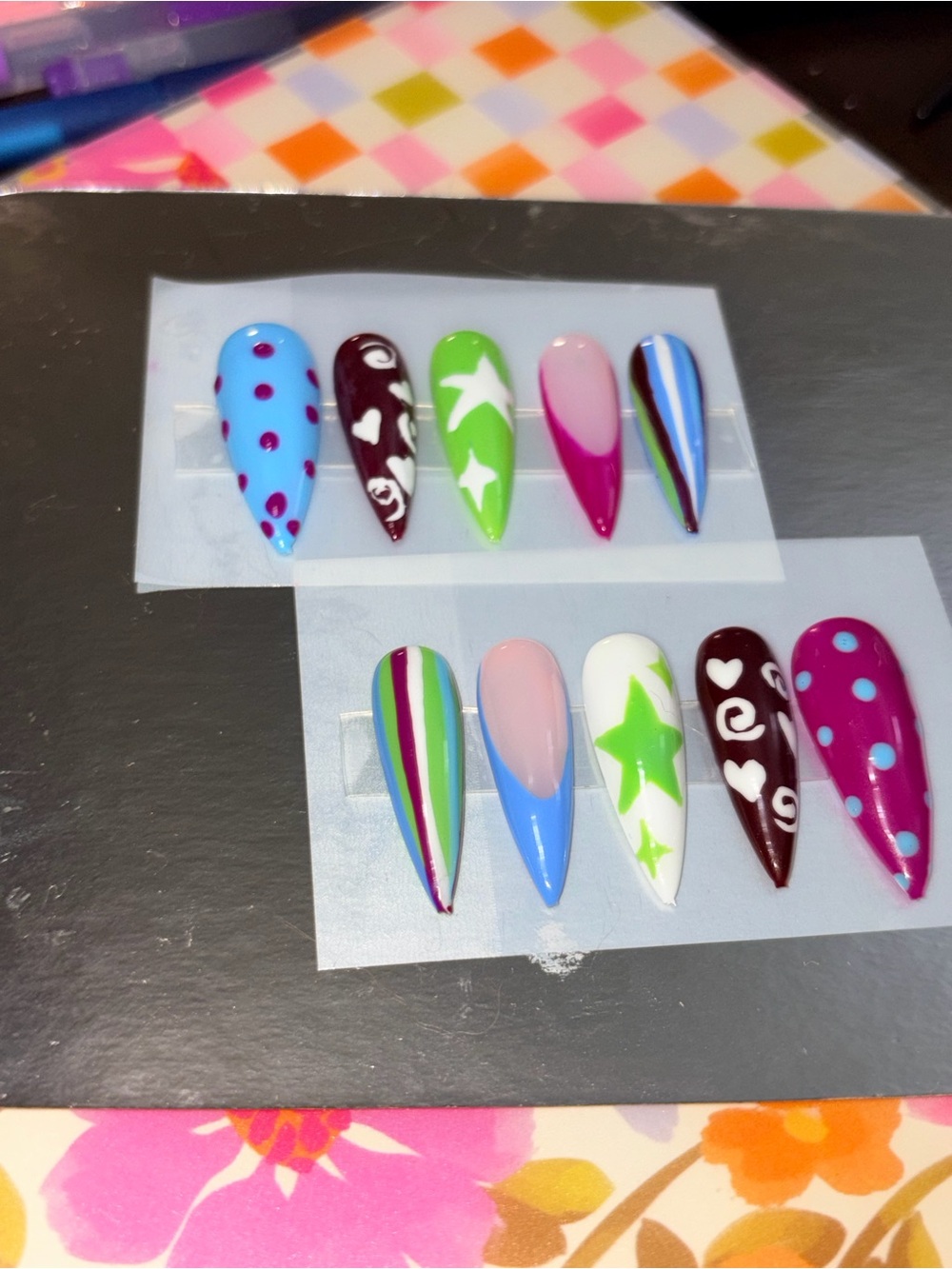 Colorful Star & Dot Kids Press-On Nail Set - Pink, Blue, Green, Purple